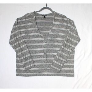 Torrid Women Sweater Gray White Striped Long Sleeve Button Up V Neck Shirt Top 1